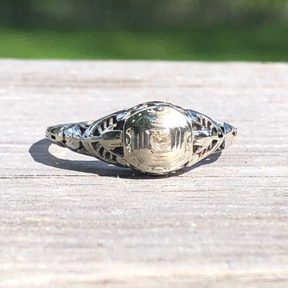 14k white gold filigree ring